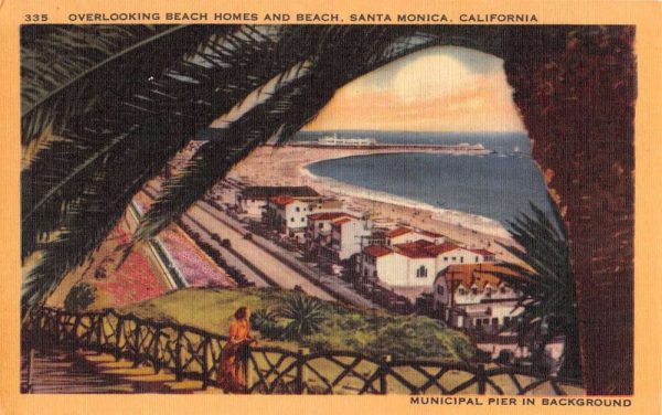 Santa Monica California Homes And Beach Birdseye View Antique Postcard K102960