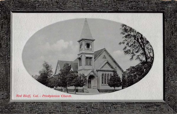 Red Bluff California Presbyterian Church Street View Antique Postcard K102969