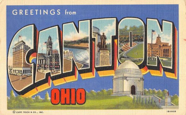 Canton Ohio Large Letter Linen Antique Postcard K103179