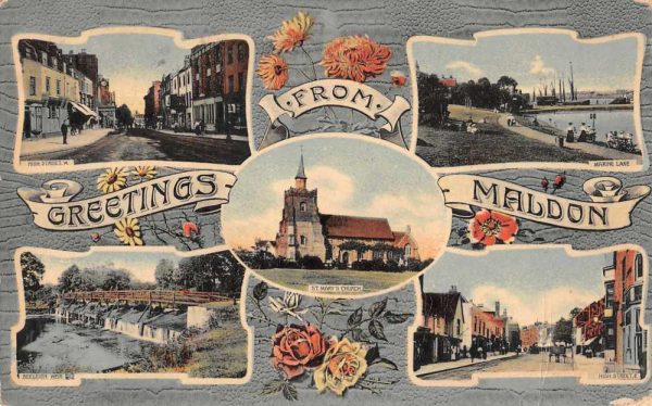 Maldon England Multiview Greetings Antique Postcard J79238