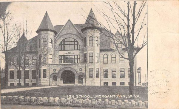 Morgantown West Virginia High School Street View Antique Postcard K103203