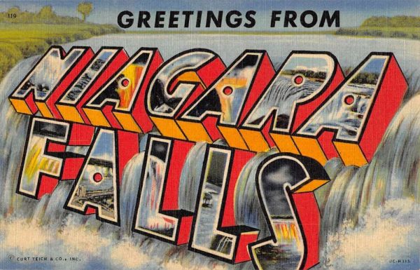 Niagara Falls New York Large Letter Linen Scenic View Antique Postcard K103227