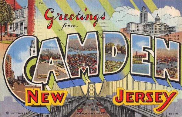 Camden New Jersey Large Letter Linen Antique Postcard K103234