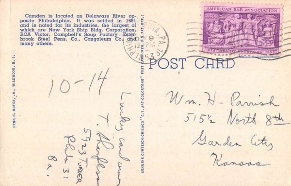 Camden New Jersey Large Letter Linen Antique Postcard K103234 - Image 2