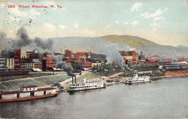 Wheeling West Virginia Wharf Birdseye View Antique Postcard K103311