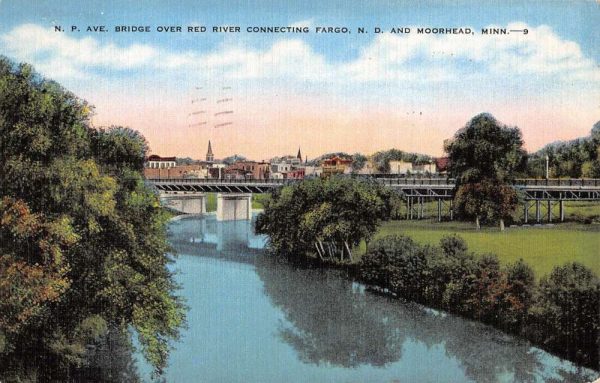 Moorhead Minnesota Bridge Over Red River Antique Postcard K103422