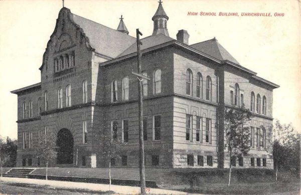 Uhrichsville Ohio High School Bldg Street View Antique Postcard K103470