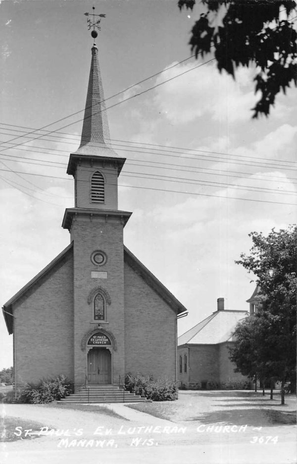 Manawa Wisconsin St Paul's Ev Lutheran Church Real Photo Antique Postcard J79282