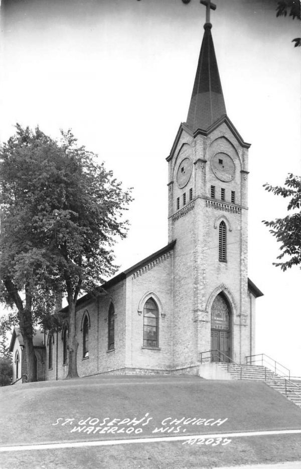 Waterloo Wisconsin St Josephs Church Real Photo Antique Postcard K103596