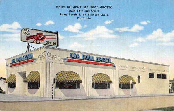 Long Beach California Mons Belmont Sea Food Grotto Antique Postcard K103614