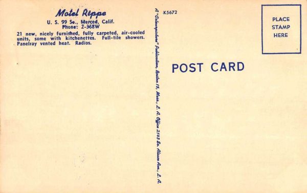 Merced California Motel Rippe Street View Antique Postcard K103644 - Image 2