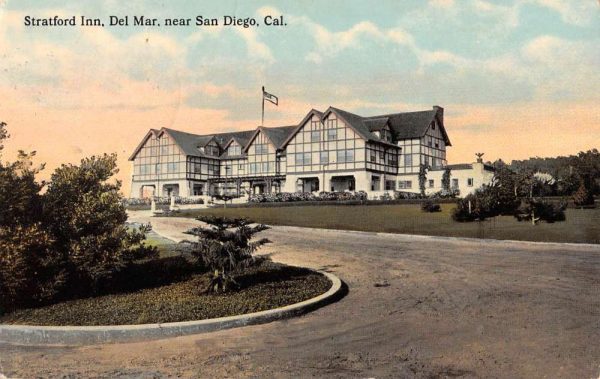 Del Mar California Stratford Inn Street View Antique Postcard K103686