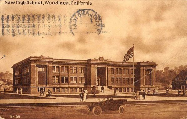 Woodland California New High School Street View Antique Postcard K103748