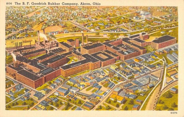 Akron Ohio Goodyear Co Plant Birdseye View Antique Postcard K103757