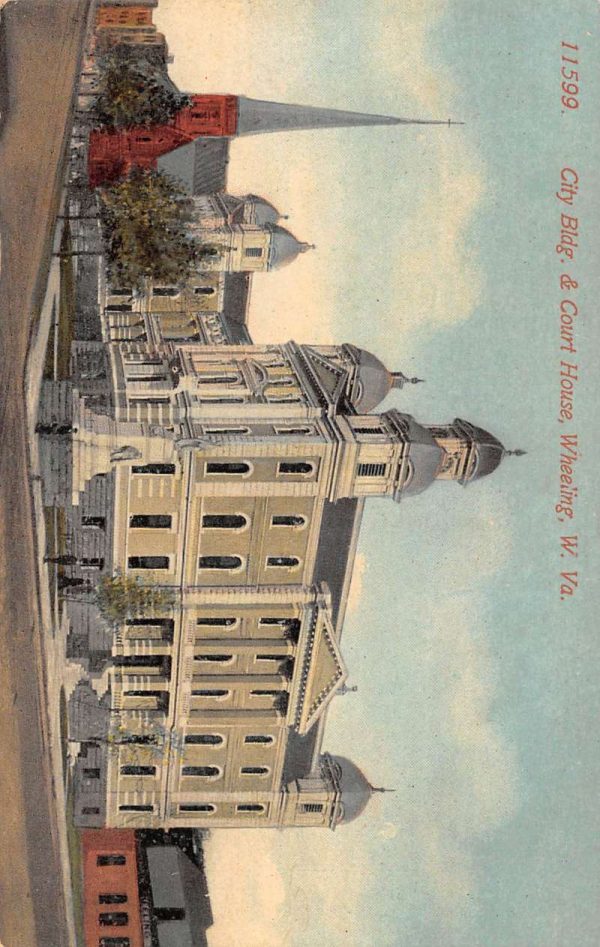 Wheeling West Virginia birds eye view City Bldg & Court House antique pc Z50203