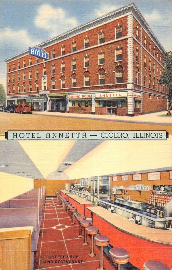 Cicero Illinois coffee shop restaurant Hotel Annetta linen antique pc Z50209