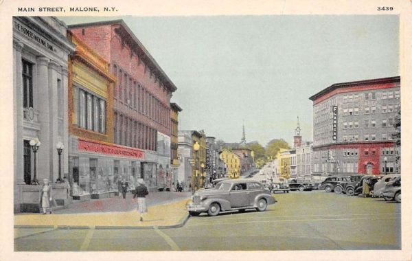 Malone New York Main Street Scene Historic Bldgs Antique Postcard K101359