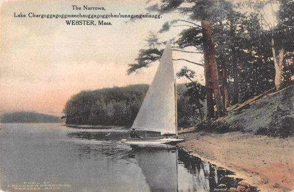 Webster Massachusetts The Narrows Sailboat Scenic Antique Postcard J79503