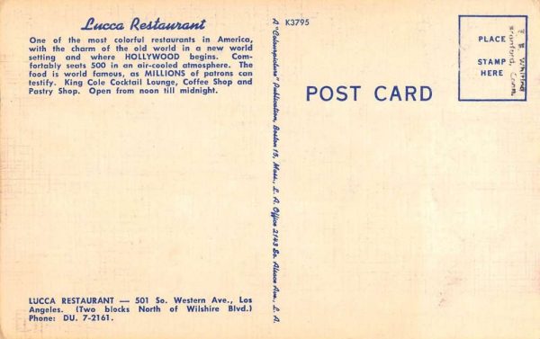 Los Angeles California Lucca Restaurant Interior Antique Postcard K103877 - Image 2