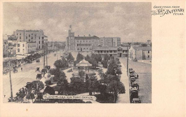 San Antonio Texas Alamo Plaza Post Office Antique Postcard K104065