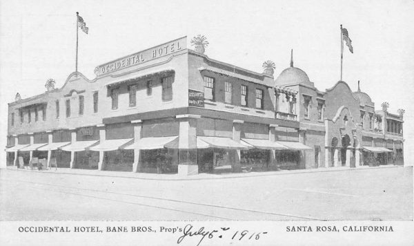 Santa Rosa California Occidental Hotel Street View Antique Postcard K104221