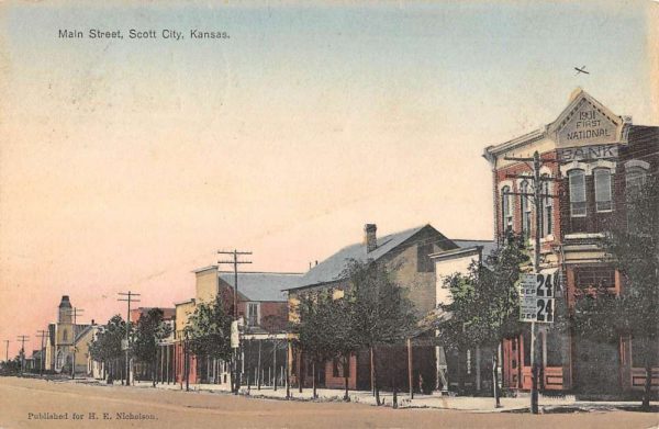 Scott City Kansas Main Street Scene Historic Bldg Antique Postcard K104224