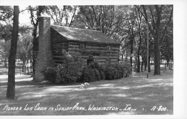 Washington Iowa Log Cabin Sunset Park Real Photo Antique Postcard K104327