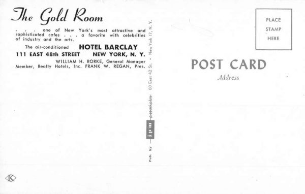 New York City Hotel Barclay Gold Room Interior Vintage Postcard K104349 - Image 2