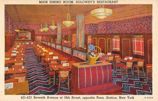 New York City Soloweys Restaurant Dining Room Antique Postcard K104350