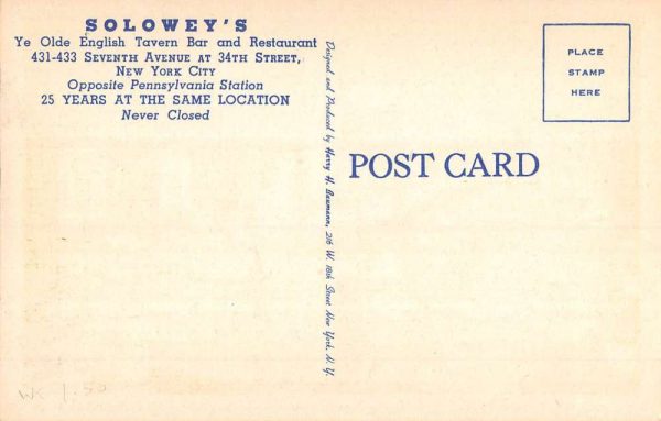 New York City Soloweys Restaurant Dining Room Antique Postcard K104350 - Image 2