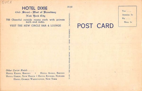 New York City Hotel Dixie Plantation Room Singers Antique Postcard K104390 - Image 2