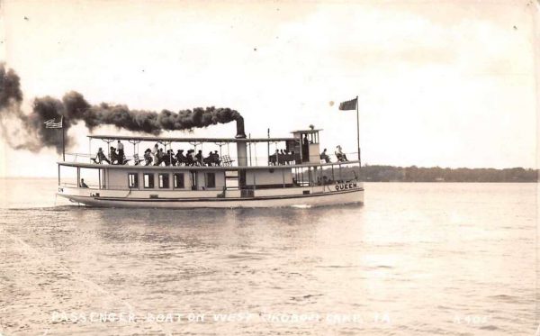 West Okoboji Lake Iowa Queen Passanger Boat Real Photo Antique Postcard J79856