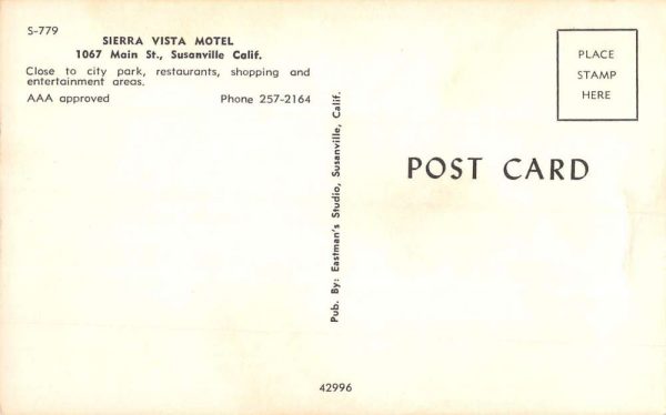 Susanville California Sierra Vista Motel Street View Vintage Postcard K104593 - Image 2