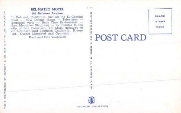 Belmont California Bel Mateo Motel Street View Vintage Postcard K104597 - Image 2