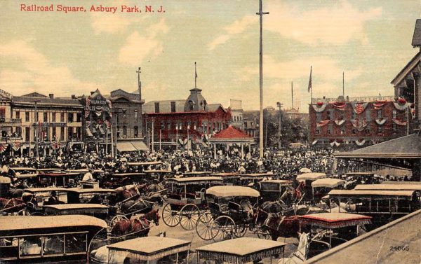 Asbury Park New Jersey Railroad Square Busy Scene Antique Postcard K104723