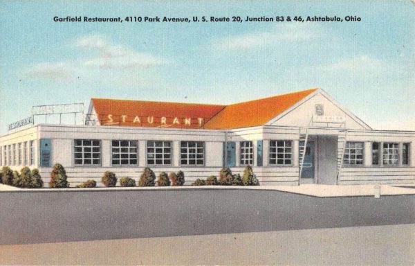 Ashtabula Ohio Garfield Restaurant Street View Antique Postcard K104836