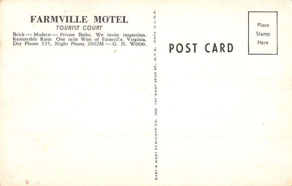 Farmville Virginia Motel Street View Antique Postcard K104892 - Image 2