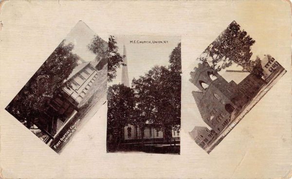 Union New York ME Church Multiview Antique Postcard K104899