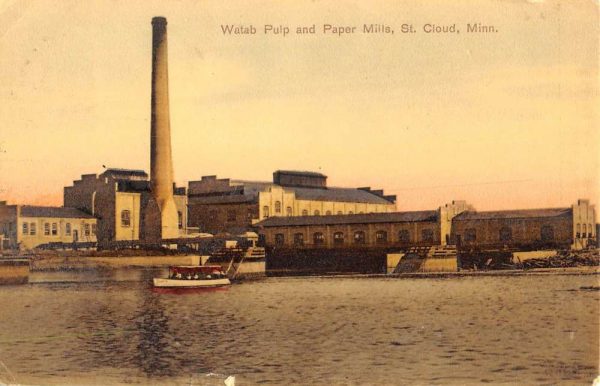 St Cloud Minnesota Watab Pulp Paper Mill Waterfront Antique Postcard K104947