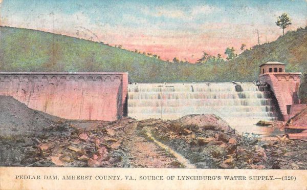 Amherst Co Virginia birds eye view Pedlar Dam antique pc Z50201