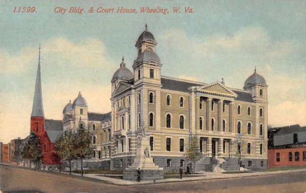 Wheeling West Virginia birds eye view City Bldg & Court House antique pc Z50203