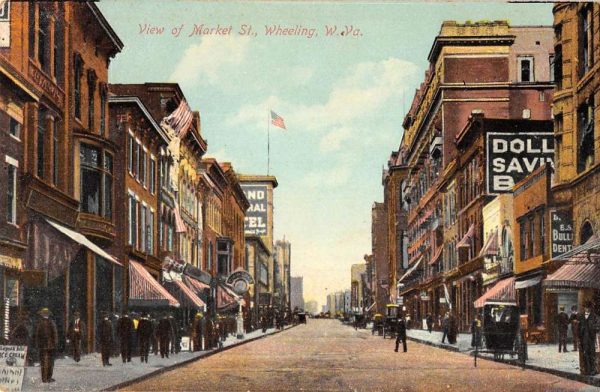 Wheeling West Virginia view of Market St & business district antique pc Z50204