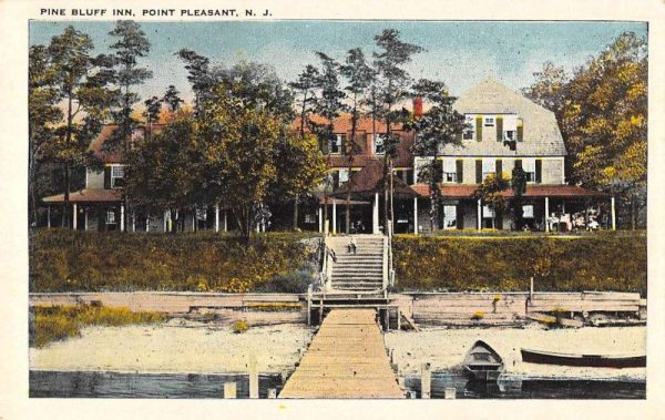 Point Pleasant New Jersey view of Pine Bluff Inn from pier antique pc Z50208