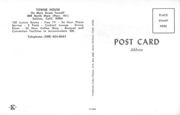 Salinas California Towne House Motel and Restaurant Antique Postcard J79971 - Image 2