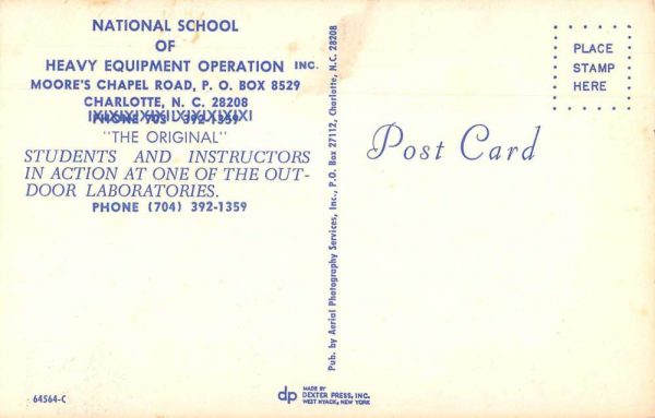 Charlotte North Carolina National School of Heavy Equipment Postcard J80080 - Image 2