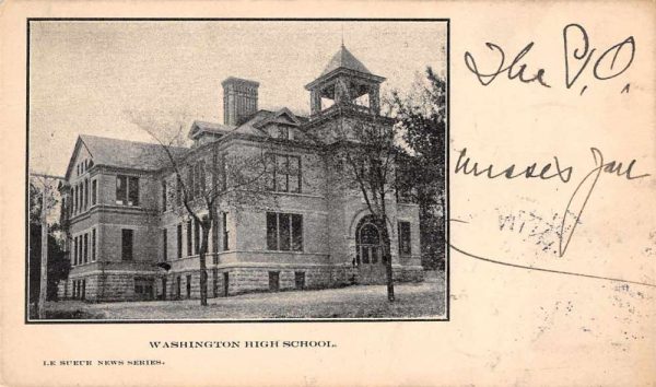 Le Sueur Minnesota Washington High School Exterior View Antique Postcard J80137