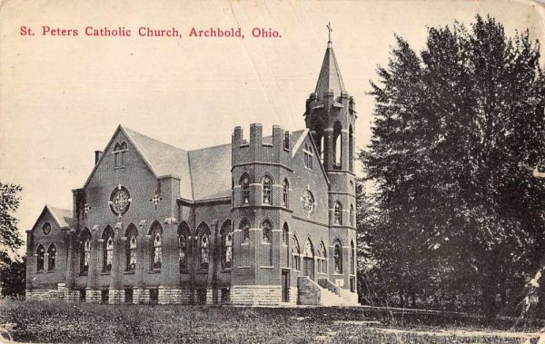 Archbold Ohio St Peters Catholic Church Exterior View Antique Postcard J80181