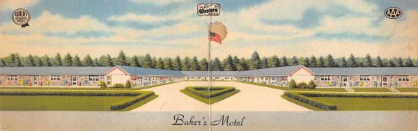 Norwich Ohio Baker's Motel Bi-Fold Linen Vintage Postcard J80200