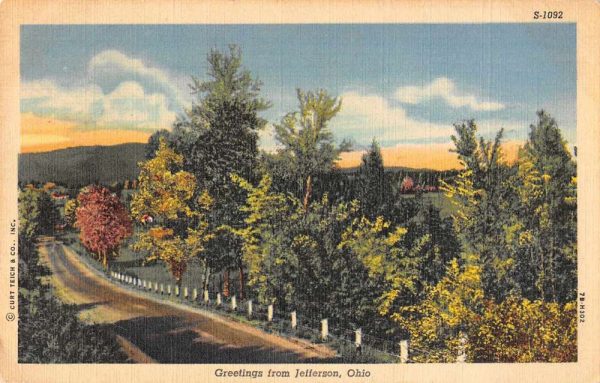 Jefferson Ohio Greetings Scenic View Linen Vintage Postcard J80213