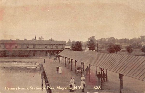 Mayville New York Station And Pier Waterfront Antique Postcard K105097